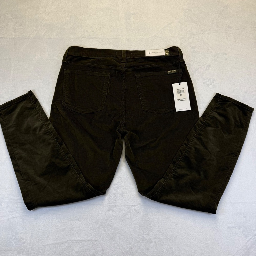 7 For All Mankind Ankle Skinny Corduroy Pants Olive Green Size 32 Slim NEW